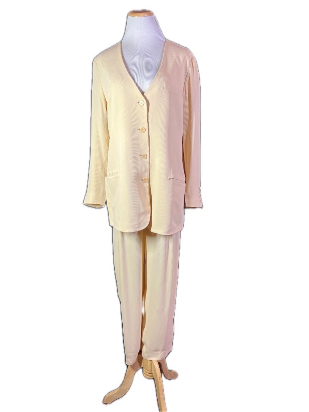 Vintage Calvin Klein Collection Silk Pantsuit Creamy Yellow *Flaws